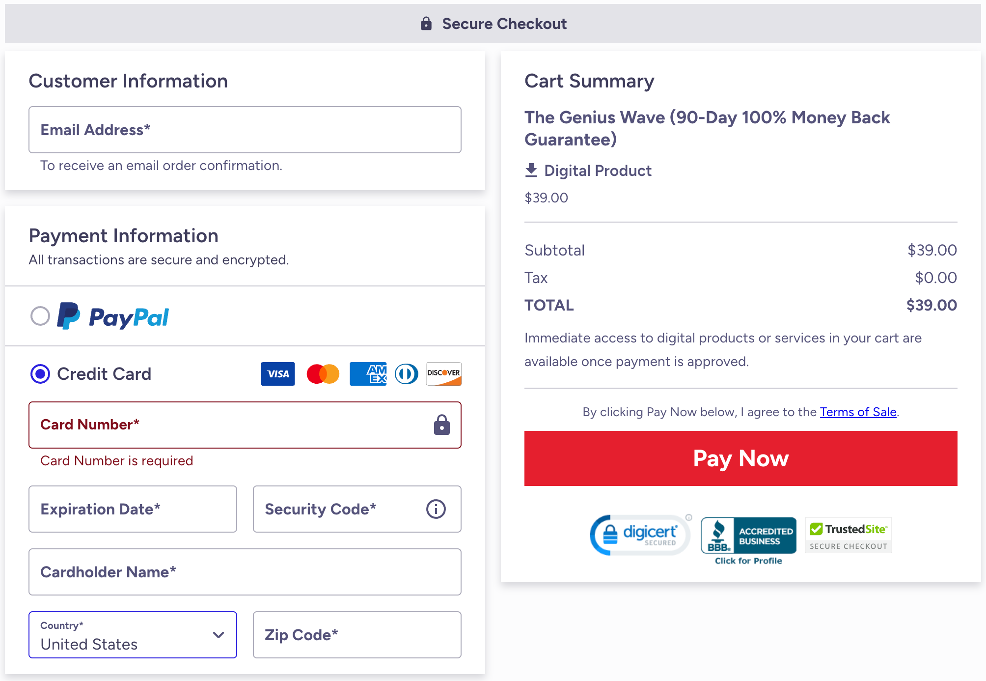 The Genius Song Secure Checkout Page